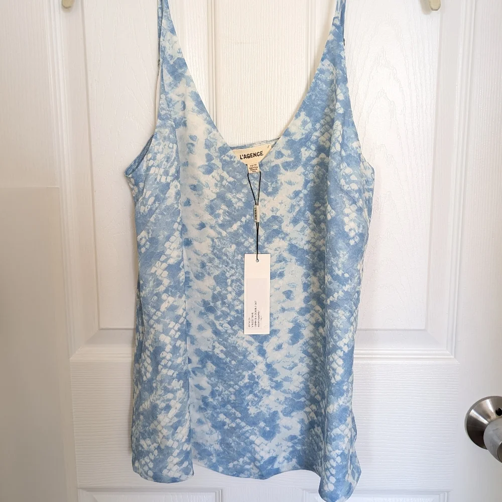 NWT L'Agence Silk Camisole in Blue & White Snakeskin Print - Size XS - Picture 1 of 4